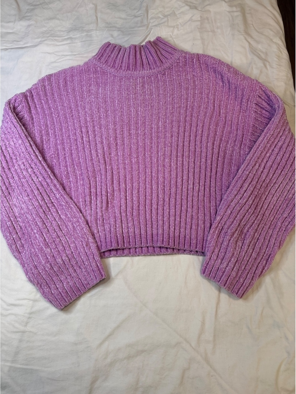 Divided Purple Chenille Cropped Sweater M